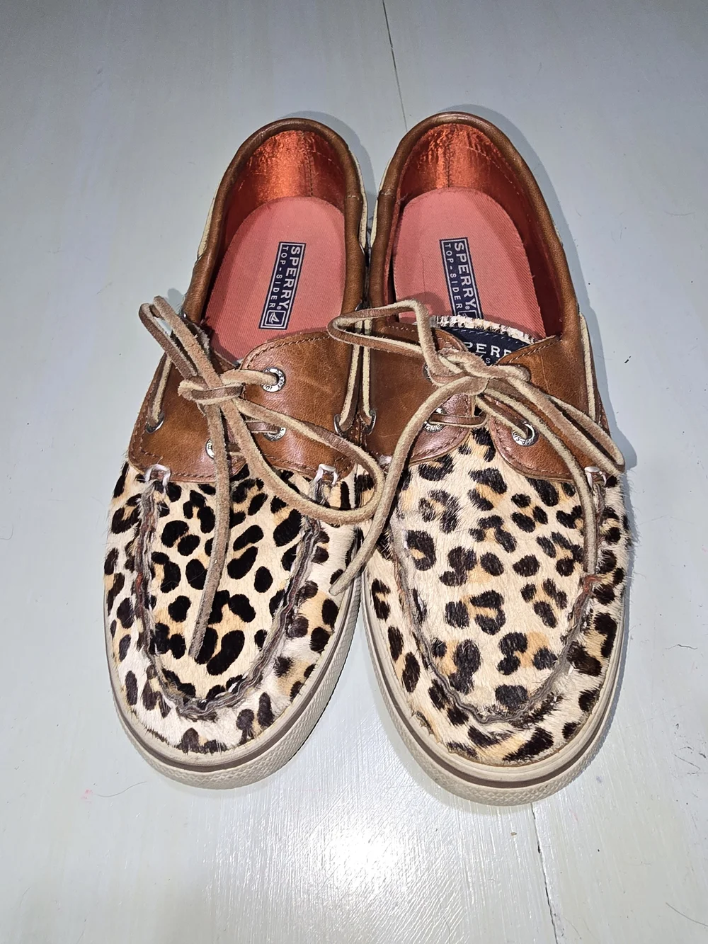 Sperry Top-Sider 9445537 Leopard Calf Hair Boat Shoes Women’s 7.5 Leather